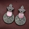 Unique flower design oxidized silver replica dangler earrings with stone work