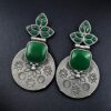 Unique flower design oxidized silver replica dangler earrings with stone work