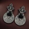 Unique flower design oxidized silver replica dangler earrings with stone work