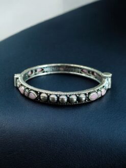 Elegant stone work oxidized silver replica openable bangle