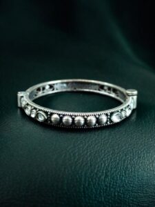 Elegant Stone Work Openable Bangle | Silver Replica Oxidized Amazing Jewelry — "White"