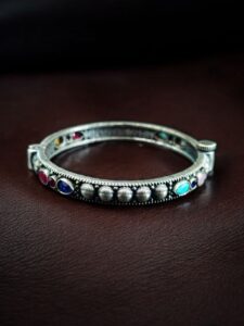 Elegant Stone Work Openable Bangle | Silver Replica Oxidized Amazing Jewelry — "Multi"