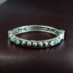 Elegant Stone Work Openable Bangle | Silver Replica Oxidized Amazing Jewelry - "Mint"