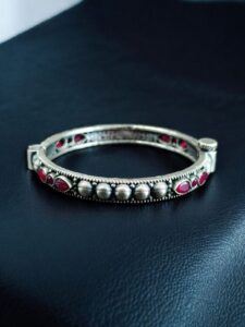 Elegant Stone Work Openable Bangle | Silver Replica Oxidized Amazing Jewelry — "Red"