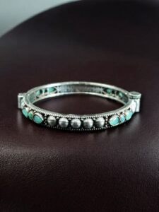 Elegant Stone Work Openable Bangle | Silver Replica Oxidized Amazing Jewelry — "Mint"