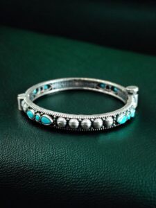 Elegant Stone Work Openable Bangle | Silver Replica Oxidized Amazing Jewelry — "Aqua"