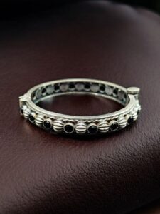 Antique Finish Silver Replica Openable Bangle | Beautiful Design with Stone Work Jewelry — "Black"