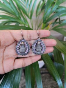 Graceful Peacock Design Silver Plated Hook Earrings with Elegant Traditional Jewelry — "Baby Pink"