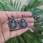 Graceful Peacock Design Silver Plated Hook Earrings with Elegant Traditional Jewelry - "Blue"