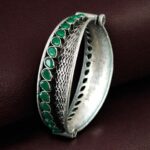 Handcrafted Unique Design Oxidized Openable Bangle | Stone Work Silver Replica Jewelry - "Green"