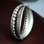 Handcrafted Unique Design Oxidized Openable Bangle | Stone Work Silver Replica Jewelry - "White"