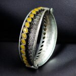 Handcrafted Unique Design Oxidized Openable Bangle | Stone Work Silver Replica Jewelry - "Yellow"