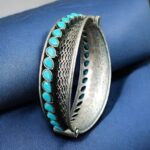 Handcrafted Unique Design Oxidized Openable Bangle | Stone Work Silver Replica Jewelry - "Aqua"