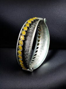 Handcrafted Unique Design Oxidized Openable Bangle | Stone Work Silver Replica Jewelry — "Yellow"