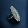 Traditional flower design round oxidized silver replica adjustable ring