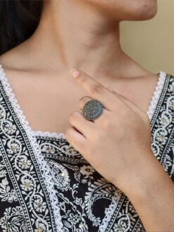 Oxidized Silver Replica Flower Design Ring | Adjustable Daily Wear Beautiful Jewelry