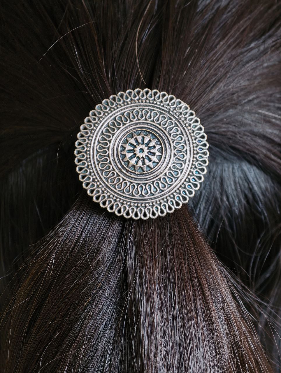 Designer Oxidized Hair Pin | Silver Replica Best Traditional Hair Jewelry 2 Designer oxidized hair pin offering secure hold, elegant traditional design, and timeless ethnic charm for festive, wedding, and everyday traditional hairstyles.