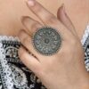 Traditional flower design ring round oxidized silver replica adjustable