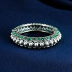 Oxidized Stone Work Silver Replica Openable Bangle | Traditional Beautiful Jewelry - "Green"