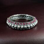 Oxidized Stone Work Silver Replica Openable Bangle | Traditional Beautiful Jewelry - "Red"
