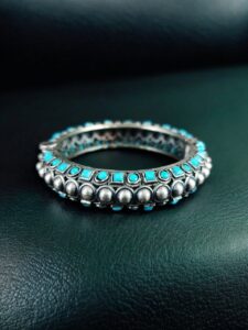 Oxidized Stone Work Silver Replica Openable Bangle | Traditional Beautiful Jewelry — "Aqua"