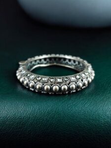 Oxidized Stone Work Silver Replica Openable Bangle | Traditional Beautiful Jewelry — "White"