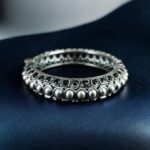 Oxidized Stone Work Silver Replica Openable Bangle | Traditional Beautiful Jewelry - "Black"