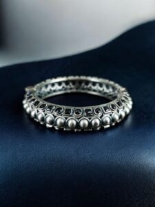 Oxidized Stone Work Silver Replica Openable Bangle | Traditional Beautiful Jewelry — "Black"