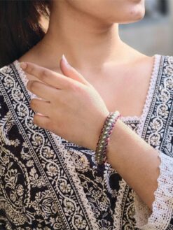 Oxidized stone work silver replica openable bangle traditional jewelry