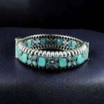 Handcrafted Vintage Look Flower Design Kada | Stone Work Openable Bangle Gift For Her - "Mint"