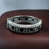 Handcrafted vintage flower design oxidized openable kada with stone work
