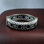 Handcrafted Vintage Look Flower Design Kada | Stone Work Openable Bangle Gift For Her - "Black"