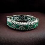 Handcrafted Vintage Look Flower Design Kada | Stone Work Openable Bangle Gift For Her - "Green"