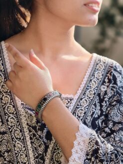 Handcrafted vintage flower design kada oxidized openable with stone work