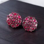 Stylish Stone Detailing Stud Earrings | Silver Plated German Silver Amazing Jewelry For Girls - "Red"