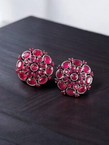 Stylish Stone Detailing Stud Earrings | Silver Plated German Silver Amazing Jewelry For Girls — "Red"