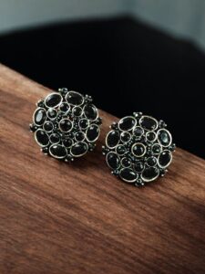 Stylish Stone Detailing Stud Earrings | Silver Plated German Silver Amazing Jewelry For Girls — "Black"