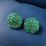 Stylish Stone Detailing Stud Earrings | Silver Plated German Silver Amazing Jewelry For Girls - "Green"