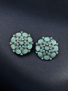 Stylish Stone Detailing Stud Earrings | Silver Plated German Silver Amazing Jewelry For Girls — "Mint"