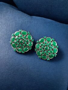 Stylish Stone Detailing Stud Earrings | Silver Plated German Silver Amazing Jewelry For Girls — "Green"