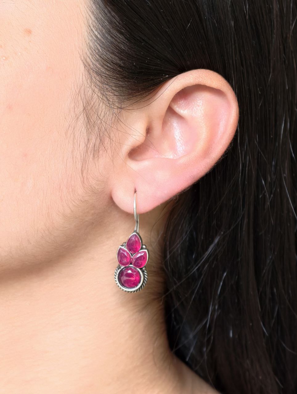 Traditional Silver Replica Hook Earrings | Stone Work Best Daily Wear Jewelry For Girls 1 Traditional silver replica hook earrings for girls daily wear