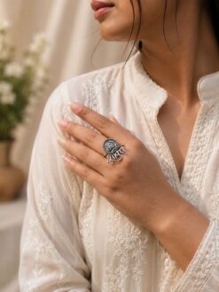 Oxidized silver-plated adjustable Shakti ring.