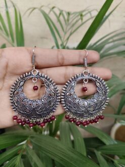 Silver Plated Chandbali Hook Dangler Earrings for Women’s Traditional Ethnic Style