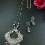 Heart Shape German Silver Chain Pendant Necklace Set for Women Elegant Traditional Ethnic Jewelry