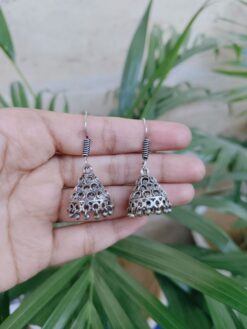 Geometric Design Jhumka Hook Earrings with Traditional Ghungroo Work for Women
