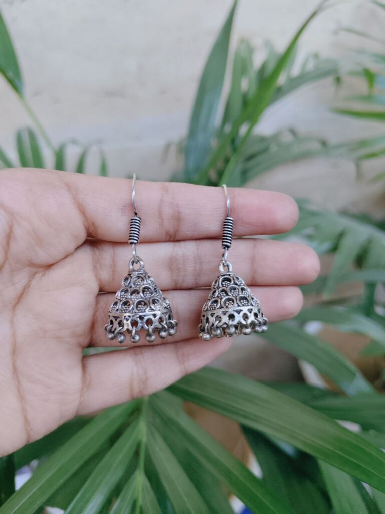 Geometric Design Jhumka Hook Earrings with Traditional Ghungroo Work for Women
