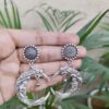 Silver Plated Half Moon Dangler Earrings for Women’s Stylish Ethnic Look