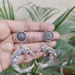 Silver Plated Half Moon Dangler Earrings for Women’s Stylish Ethnic Look