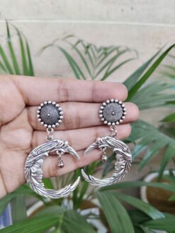 Silver Plated Half Moon Dangler Earrings for Women’s Stylish Ethnic Look