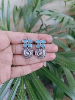 Silver Plated Bird Design Stud Earrings with Elegant and Stylish Stone Work